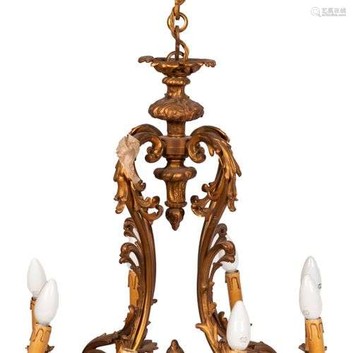 An eight light bronze pendant chandelier, Frankrijk, early 2...