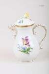 A porcelain coffee pot with floral decor. Meissen, 1st half ...