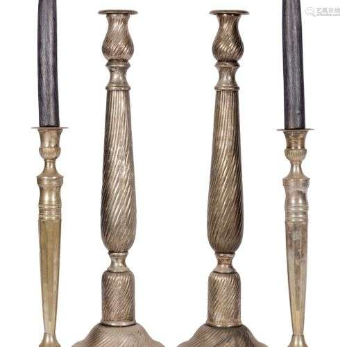 A lot comprised of (4) silvered candlestick holders, 20th ce...