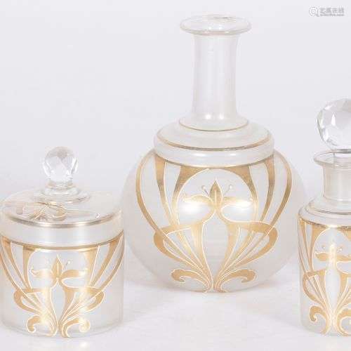 A glass table set painted with gold in Art-Nouveau-style, Fr...