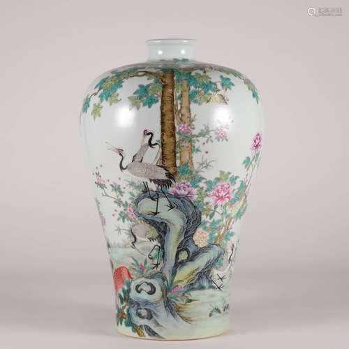 A Famille Rose Flowers And Birds Meiping Vase