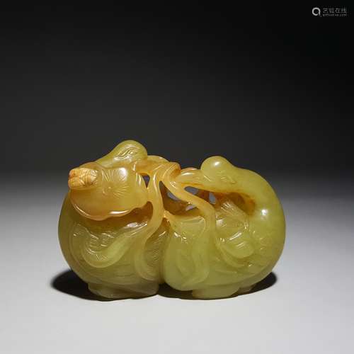 A Carved Yellow Jade Goose Ornament