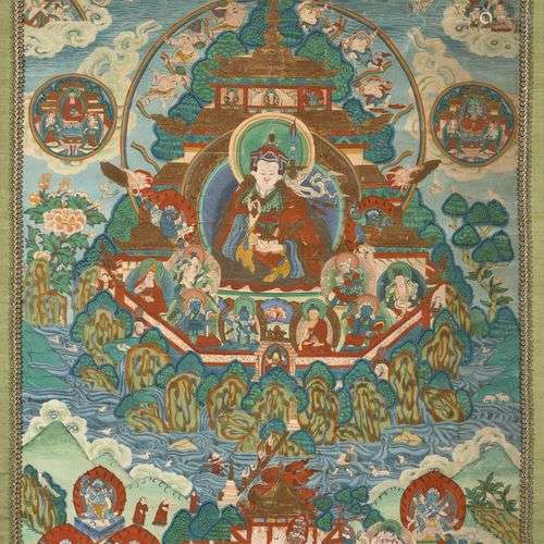 THANGKA DE PADMASAMBHAVA, Tibet, XXe siècle Représenté assis...