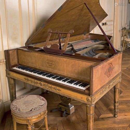 Piano en placage de ronce de bois clair à motifs d…