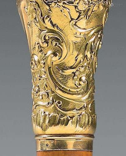 Pommeau de canne en or, de style Louis XV à côtes …