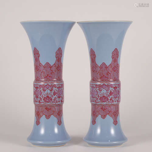 A Underglaze-Blue And Rouge Red Beaker Vase