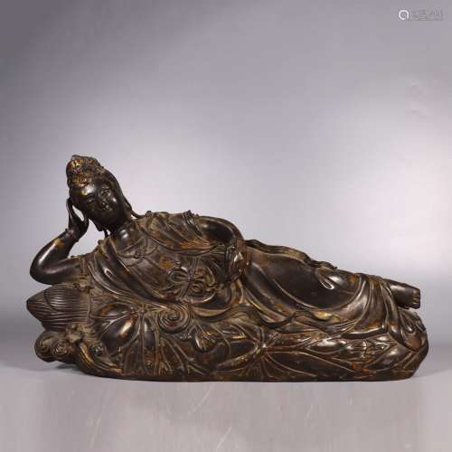 A Gilt And Lacquered Bronze Lying Guanyin Statue
