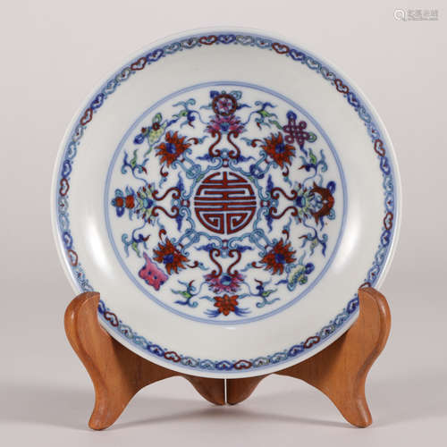 An Underglaze-Blue And Doucai Eight Treasures Dish