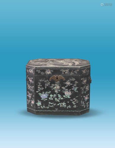 十九世纪漆器镶螺钿内锡盒茶叶罐