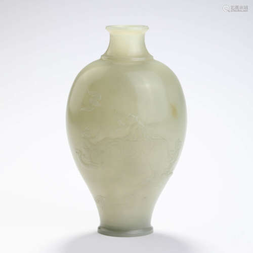 A Carved White Jade Elephant Vase