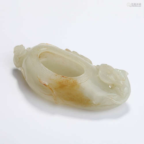 A Carved Jade Beast Head Water Coupe