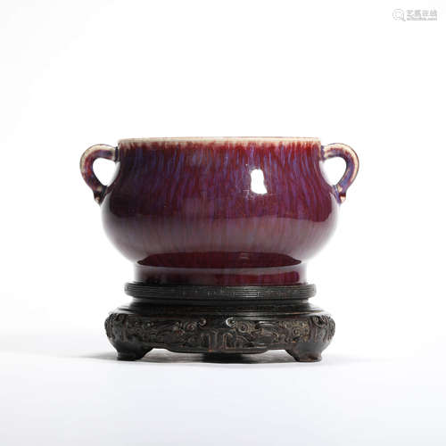 A Flambe Glaze Double-Eared Censer