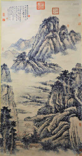 A Chinese Landscape Painting Scroll, Shi Xi Mark