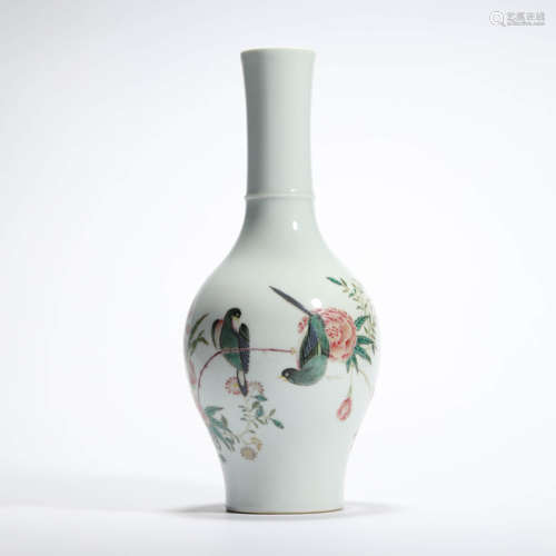 A Flower And Birds Bamboo-Shaped Porcelain Vase