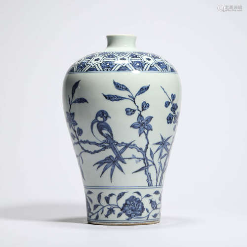 A Blue And White Magpie And Plum Blossom Meiping Vase