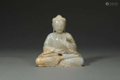 A Carved Hetian Jade Statue Of Shakyamuni