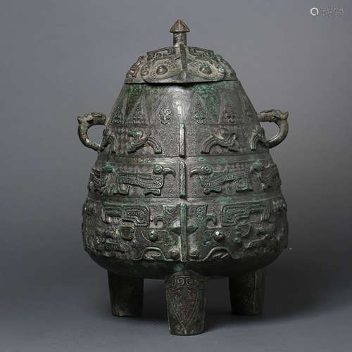 An Archaistic Bronze Double-Eared Vase, Zun