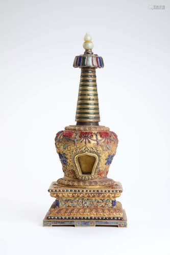 A Gems Inlaid And Gilt Bronze Stupa