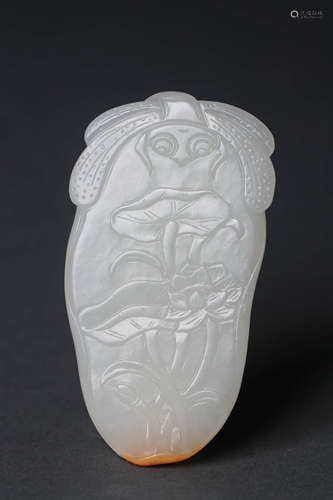 A Carved Hetian Jade Lotus Group Pendant