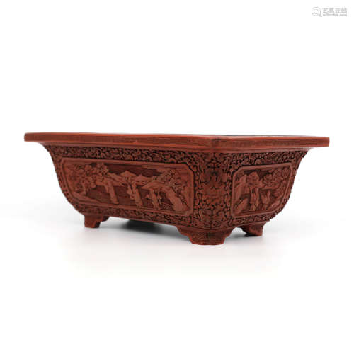 A Carved Cinnabar Lacquerware Figural Jardiniere