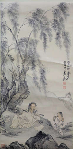 A Chinese Scholars Painting Scroll, Zhang Daqian Mark