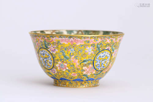 A Bronze Enameled Floral Bowl