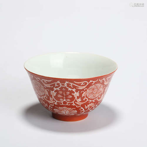 A Red Glaze Interlocking Lotus Bowl