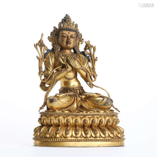 A Gilt Bronze Statue Of Manjushri