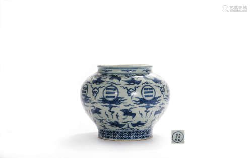 A Blue And White Cranes Jar