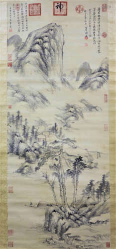 A Chinese Landscape Painting Scroll, Wang Hui Mark