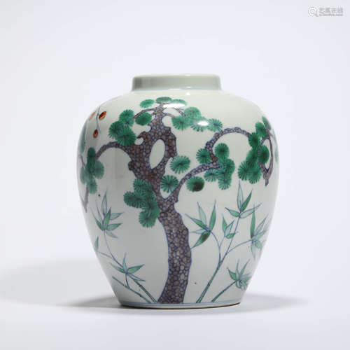 A Wucai Plum Blossom, Bamboo And Pine Tree Jar