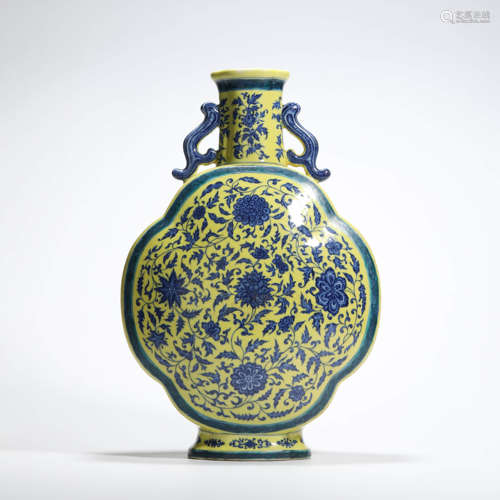 A Yellow-Ground And Underglaze-Blue Interlocking Lotus Ruyi-...