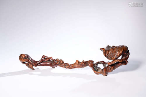 A Carved Burlwood Ruyi Scepter