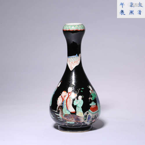 An Aubergine Glaze Wucai Garlic-Head-Shaped Vase