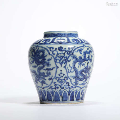 A Blue And White Dragon Jar