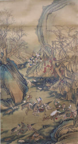 A Chinese Hunting Painting Scroll