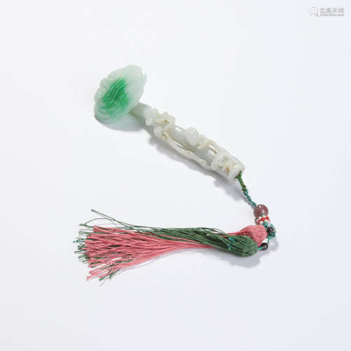 A Carved Jadeite Ruyi Scepter