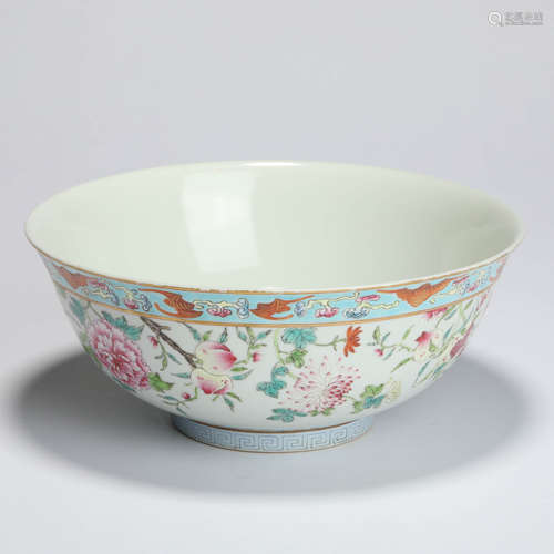 A Famille Rose Bats Floral Bowl