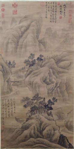 A Chinese Landscape Painting Scroll, Shen Zhou Mark