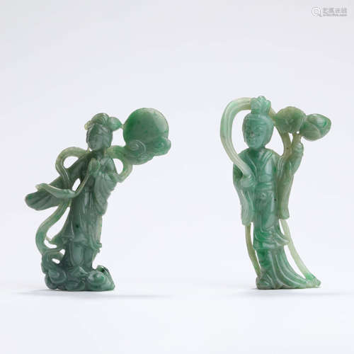 A Pair Of Jadeite Female Attendant Ornaments