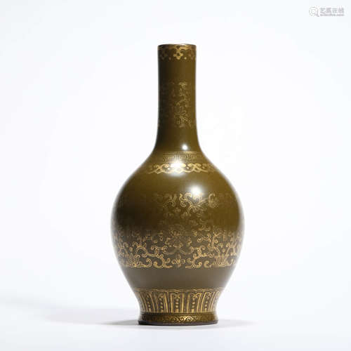 A Gilt Teadust Glaze Floral Bottle Vase