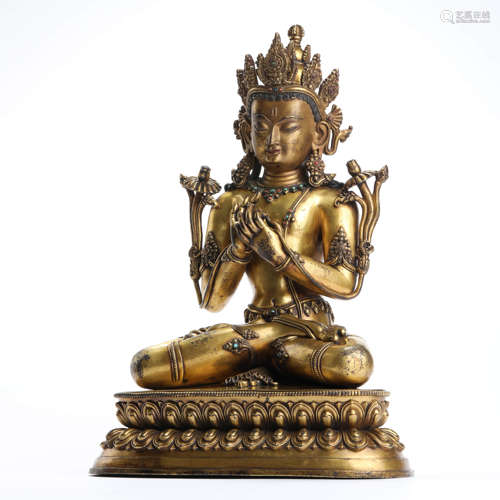 A Gilt Bronze Statue Of Manjushri