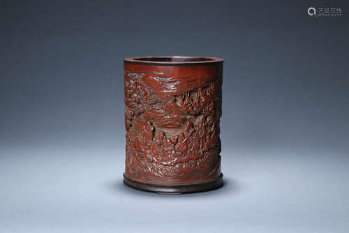 A Carved Bamboo Eight Immortals Brush Pot