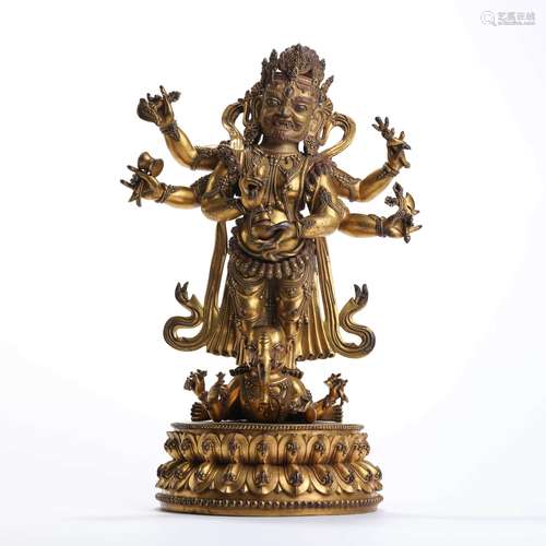 A Gilt Bronze Statue Of Six-Armed Buddha