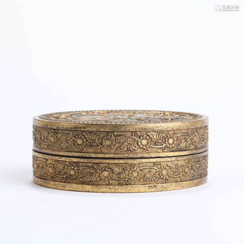 A Gilt Bronze Tiger Pattern Circular Box And Cover