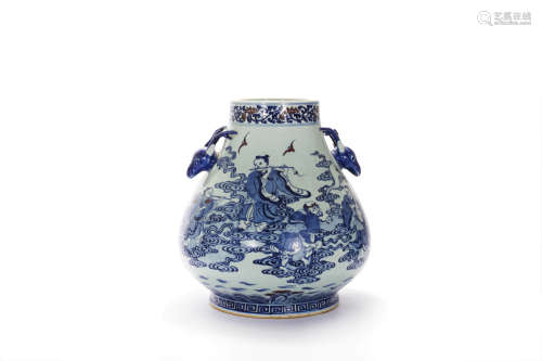 A Blue And White Figural Deer-Eared Vase, Zun