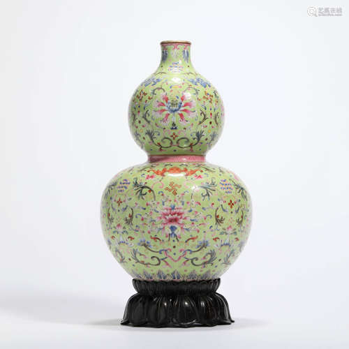 A Famille Rose Interlocking Lotus Double-Gourd Shaped Vase