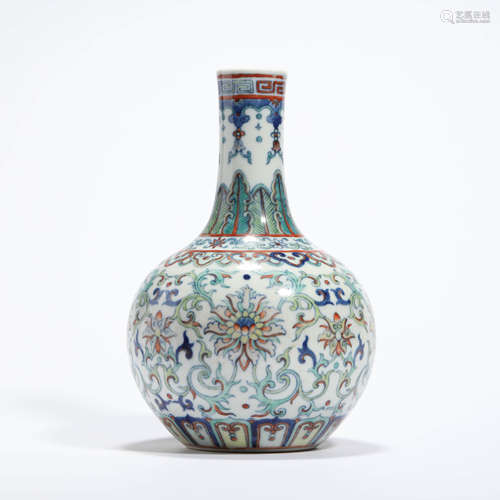 A Wucai Interlocking Lotus Bottle Vase