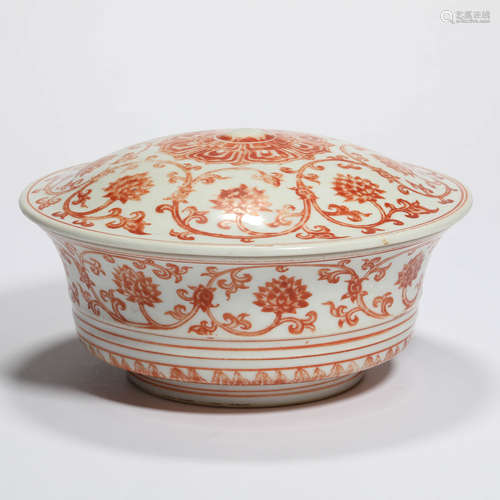 An Underglaze-Red Interlocking Lotus Bowl And Cover