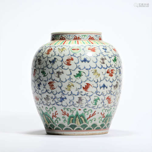 A Wucai Hundred Bats Jar